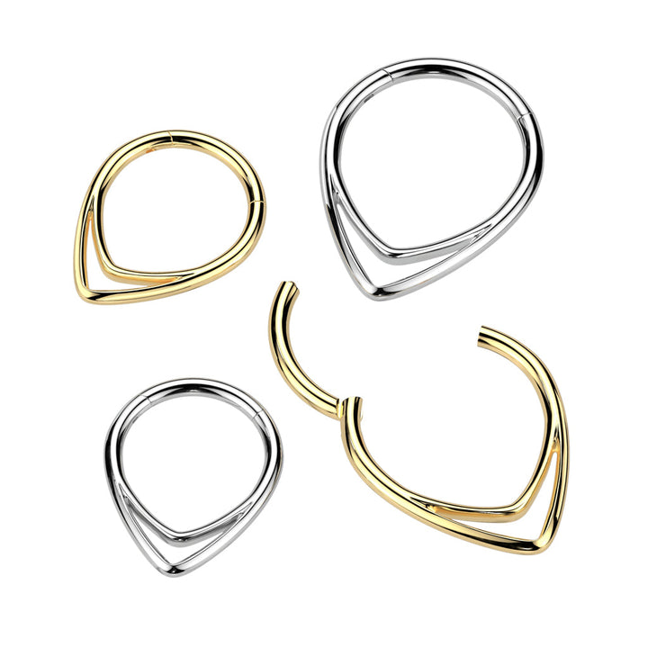 Implant Grade Titanium Gold PVD Double V Shaped Septum Ring Clicker Hoop - Pierced Universe