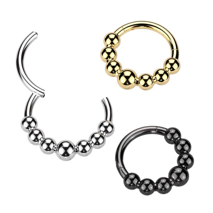 Implant Grade Titanium 7 Bead Hinged Clicker Hoop - Pierced Universe