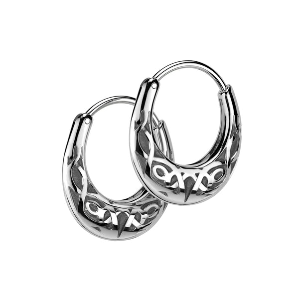 Pair of 316L Surgical Steel 16ga Tribal Design Hoop Earrings