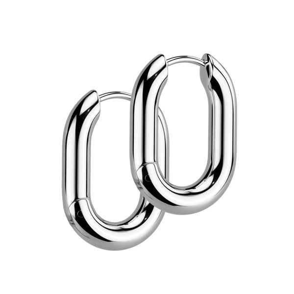 Pair of 316L Surgical Steel Rounded Oval Hinged Hoop Earrings - Pierced Universe