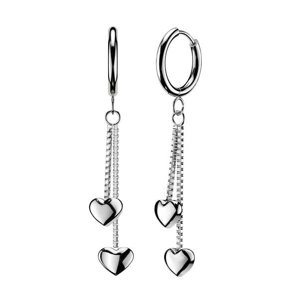 Pair of 316L Surgical Steel Long Heart Dangle Hoop Earrings - Pierced Universe