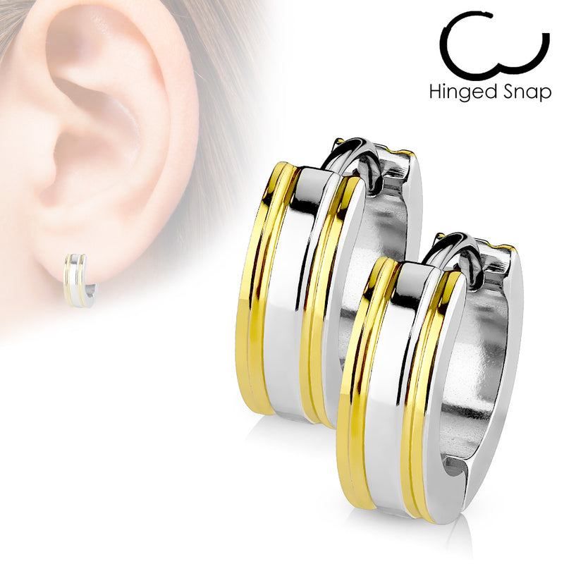 Pair of 316L Surgical Steel Thin Gold PVD Line Hoop Earrings - Pierced Universe