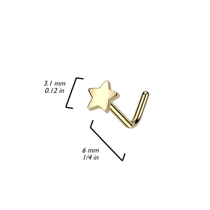 Implant Grade Titanium Gold PVD Star L-Shaped Nose Ring Stud - Pierced Universe