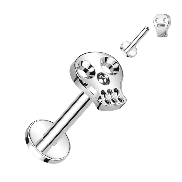 Implant Grade Titanium Skull Internally Threaded Flat Back Labret - Pierced Universe