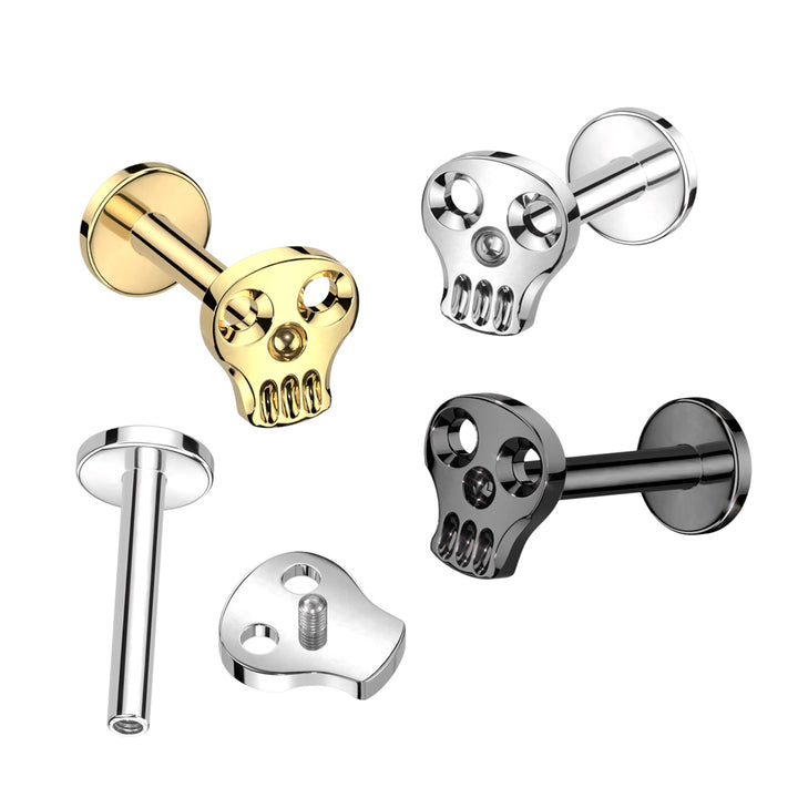 Implant Grade Titanium Gold PVD Skull Internally Threaded Flat Back Labret - Pierced Universe