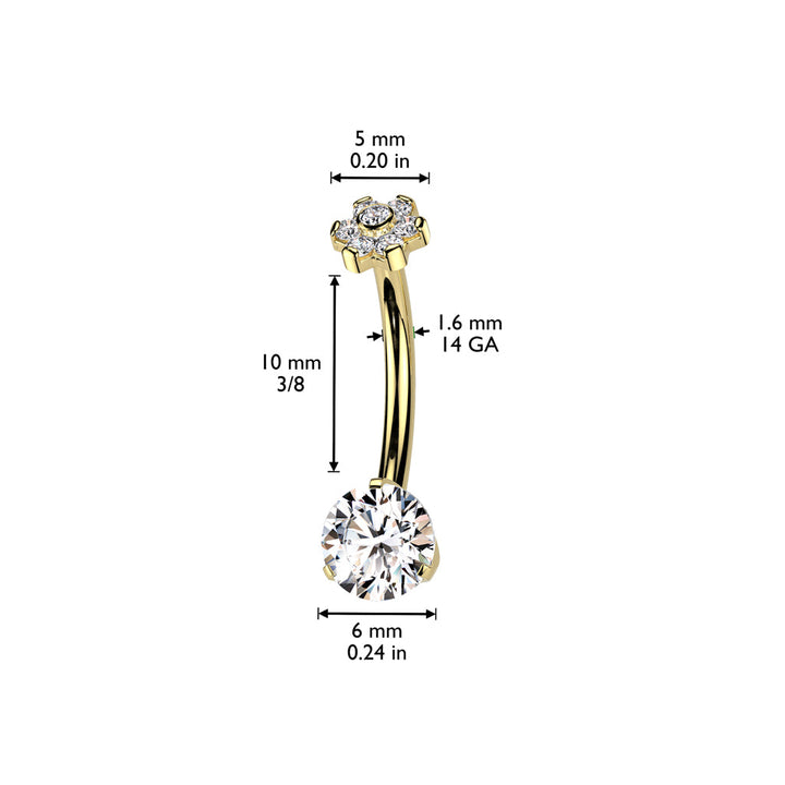 Implant Grade Titanium Gold PVD White CZ Internally Threaded Flower Top Belly Ring - Pierced Universe