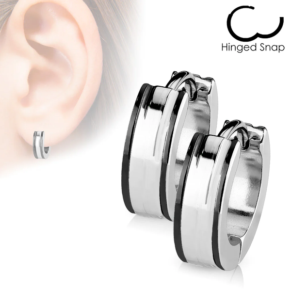 Pair of 316L Surgical Steel Thin Black PVD Line Hoop Earrings - Pierced Universe