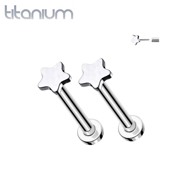 Pair of Implant Grade Titanium Threadless Small Dainty Star Earring Studs with Flat Back - Pierced Universe