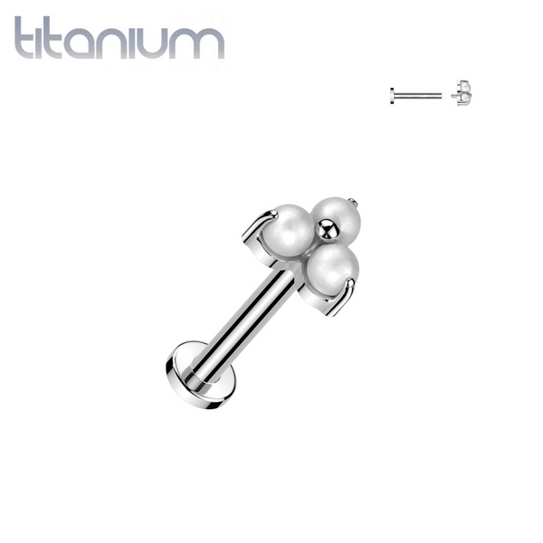 Implant Grade Titanium White Pearl Trillium Internally Threaded Flat Back Labret