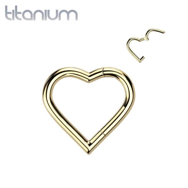 Implant Grade Titanium Gold PVD Heart Shaped Hinged Clicker Hoop - Pierced Universe