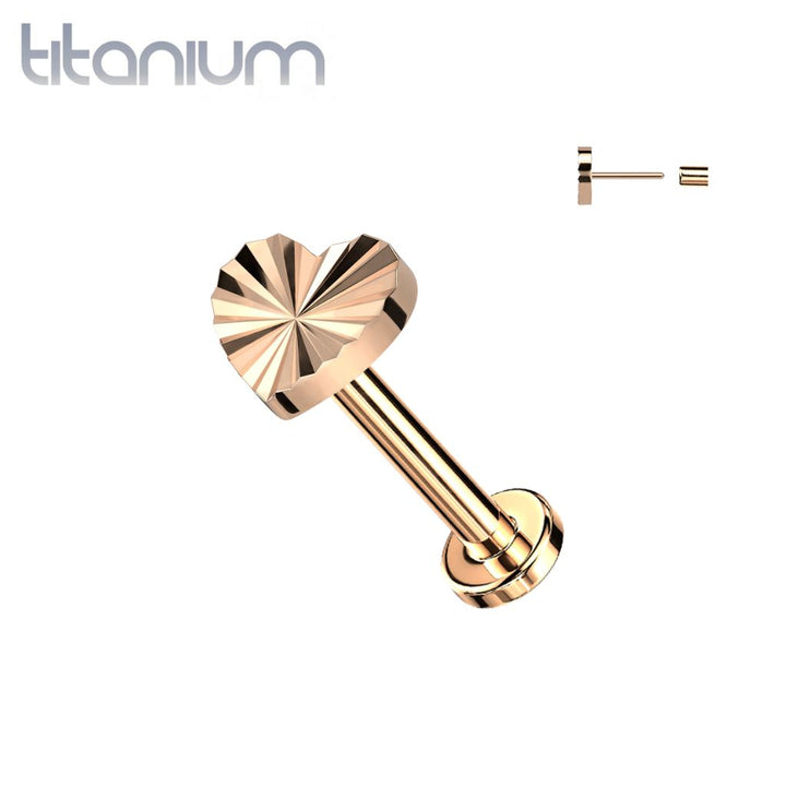 Implant Grade Titanium Rose Gold PVD Ridged Heart Threadless Push In Labret - Pierced Universe