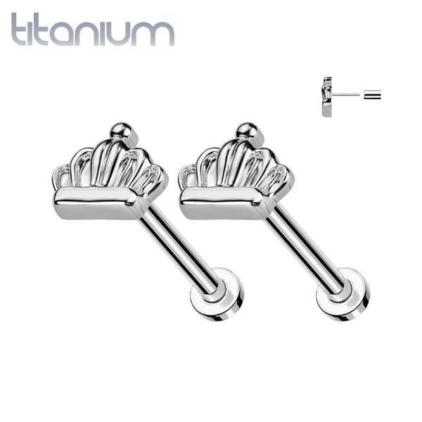 Pair of Implant Grade Titanium Large Crown Push In Earrings With Flat Back - Pierced Universe