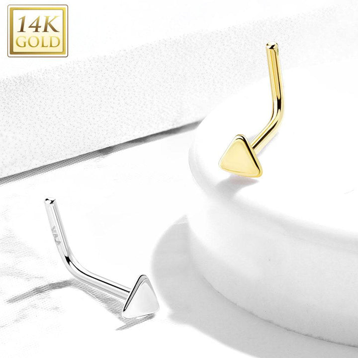 14KT Solid White Gold Flat Triangle Top L Shape Nose Ring Stud - Pierced Universe