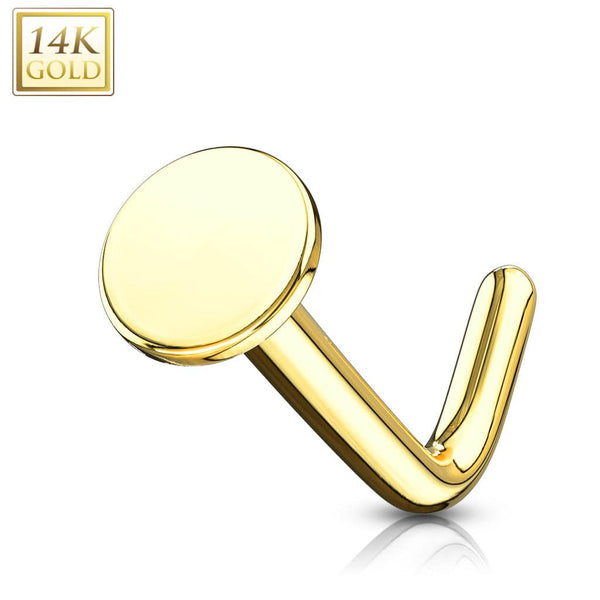 14KT Solid Yellow Gold 3mm Flat Disc Top L Shape Nose Ring Stud - Pierced Universe