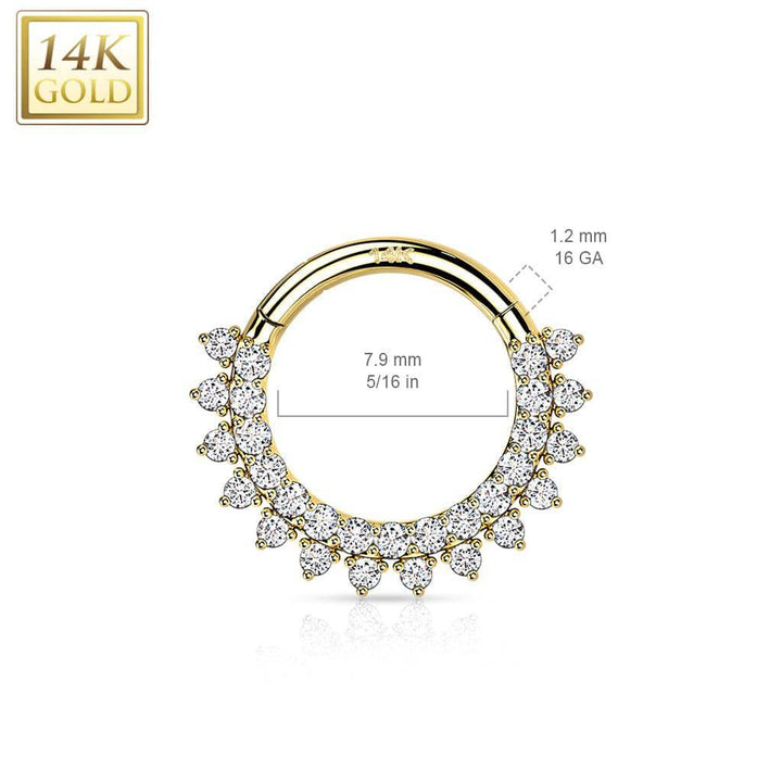 14KT White Gold Double Layer Pave White CZ Hinged Septum Clicker Hoop - Pierced Universe