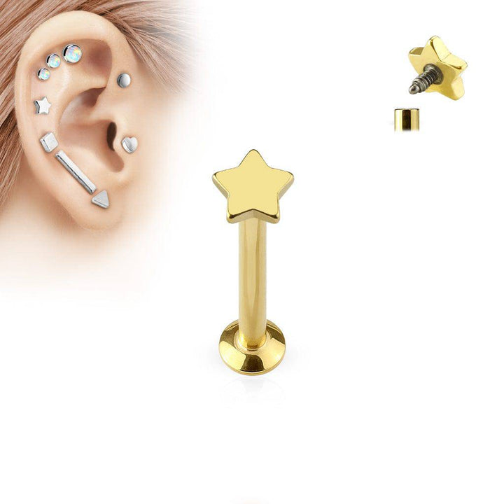 16ga gold PVD surgical steel flat back internally threaded Star labret monroe tragus cartilage ring - Pierced Universe