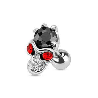 16ga Surgical Steel Black and Red Gem Skull Helix Ball Back Ear Barbell Ring - Pierced Universe