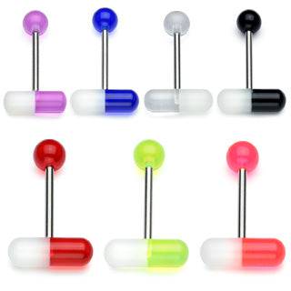 316L Surgical Steel 2 Color Pill Straight Barbell Tongue Ring - Pierced Universe