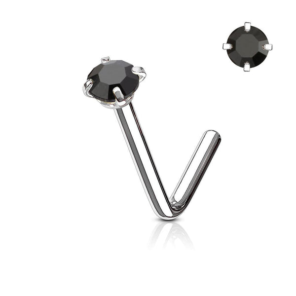 316L Surgical Steel 3mm CZ Black Gem Prong L Shape Nose Stud - Pierced Universe