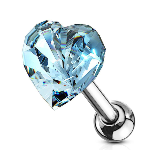316L Surgical Steel Aqua Heart Crystal Helix Barbell - Pierced Universe