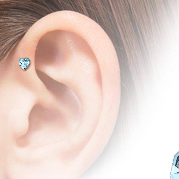 316L Surgical Steel Aqua Heart Crystal Helix Barbell - Pierced Universe