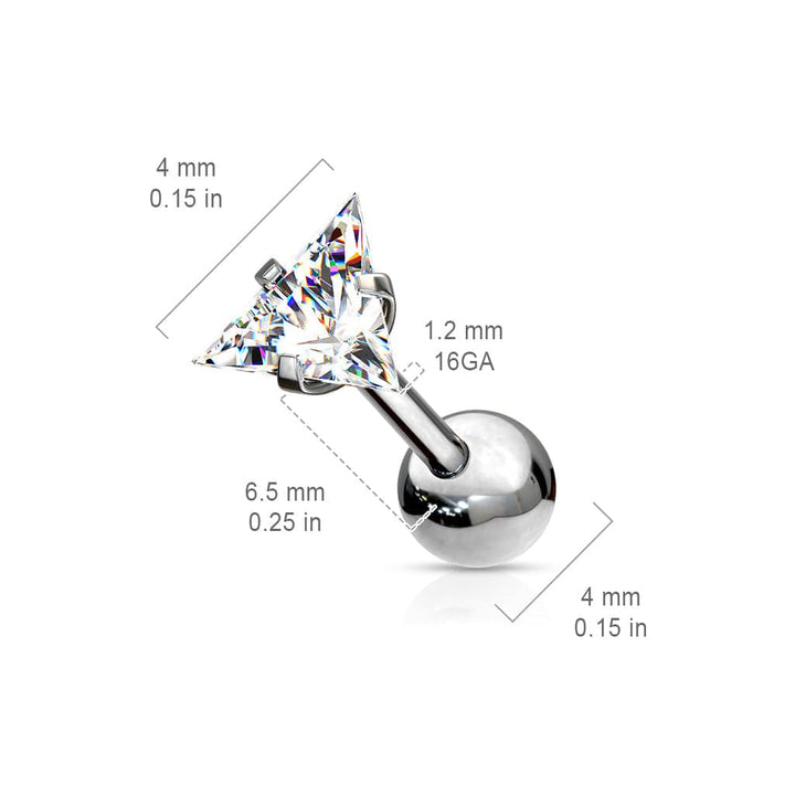 316L Surgical Steel Ball Back Prong White Triangle CZ Cartilage Ring Stud - Pierced Universe