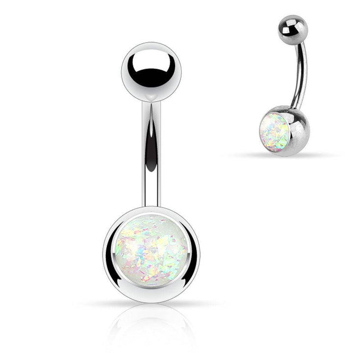 316L Surgical Steel Basic Opal Glitter Belly Button Ring - Pierced Universe