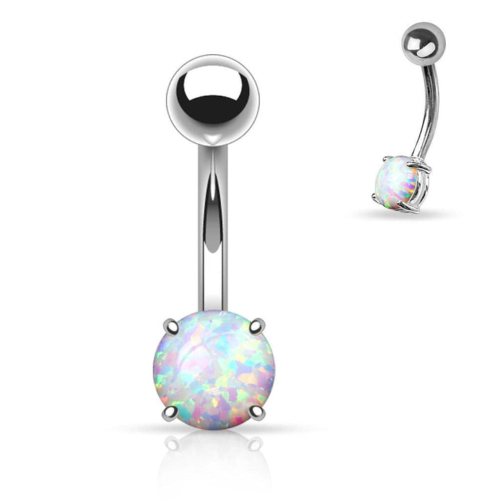 316L Surgical Steel Basic Prong Set 6mm Opal Belly Ring - Pierced Universe