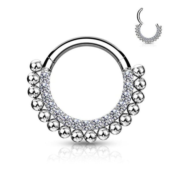 316L Surgical Steel Beaded Tribal Hinged Septum Ring Hoop Clicker - Pierced Universe