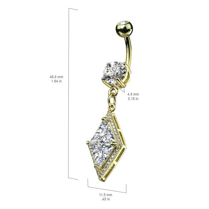 316L Surgical Steel Belly Ring with Large Paved CZ Center Dangle - Pierced Universe