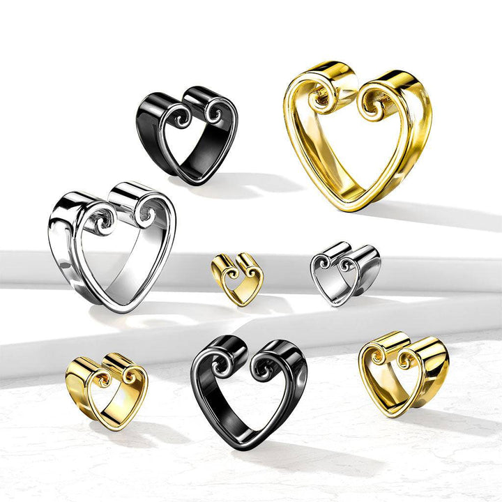 316L Surgical Steel Black PVD Heart Shaped Double Flared Tunnels - Pierced Universe