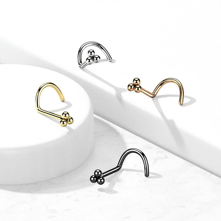 316L Surgical Steel Black PVD Trillium Ball Top Corkscrew Nose Ring Stud - Pierced Universe