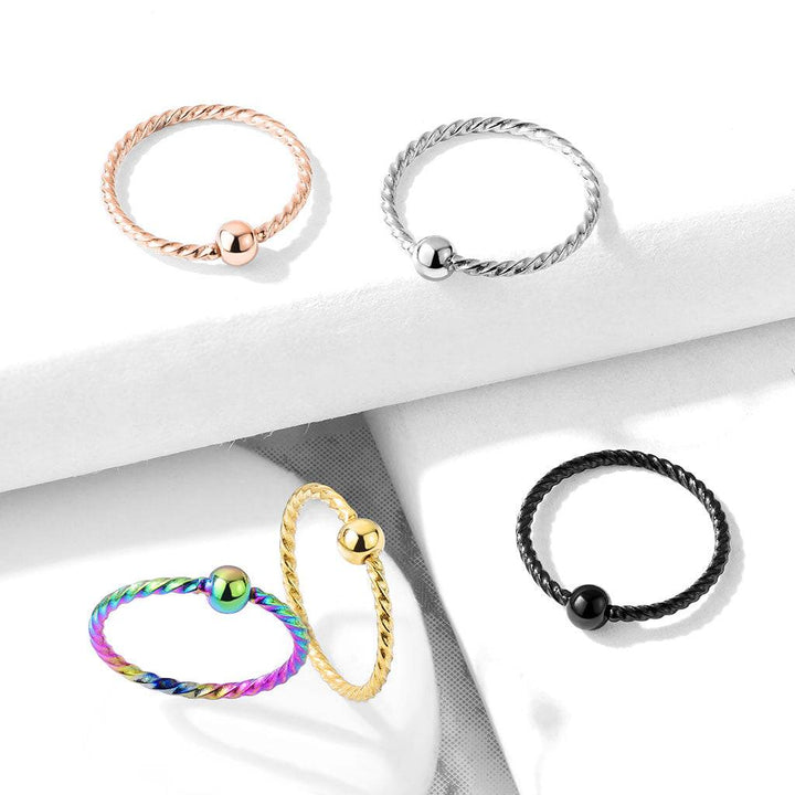 316L Surgical Steel Black PVD Twisted Rope Nose Hoop Ring with Fixed Ball - Pierced Universe