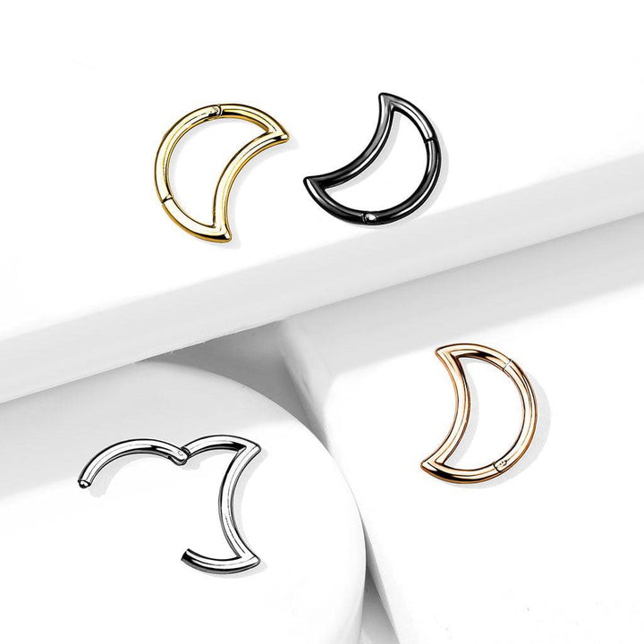 316L Surgical Steel Crescent Moon Hinged Clicker Hoop Daith Cartilage Ring - Pierced Universe