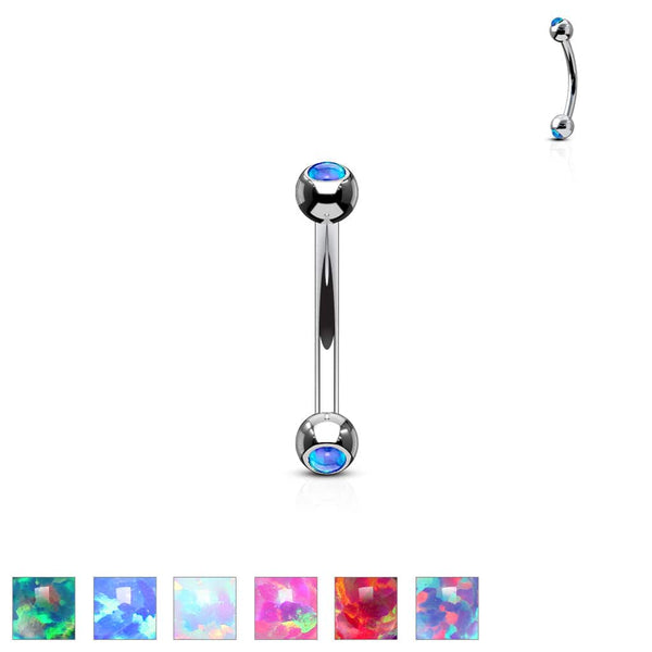 316L Surgical Steel Curved Barbell with Opal Set Gem Balls - Pierced Universe