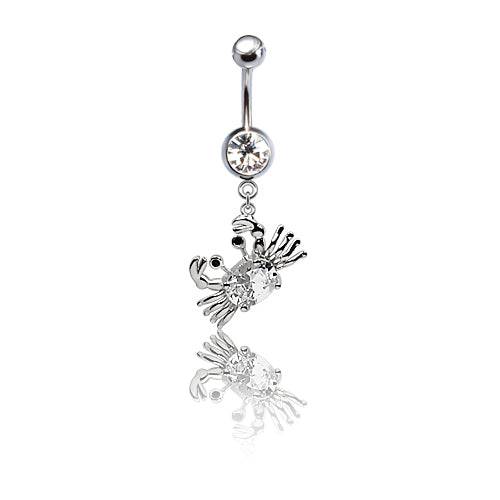 316L Surgical Steel CZ Crab Dangle Belly Ring - Pierced Universe