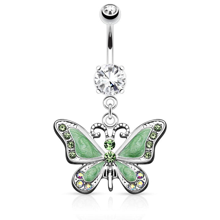 316L Surgical Steel Dangling Epoxy CZ Cute Butterfly Belly Button Navel Ring - Pierced Universe