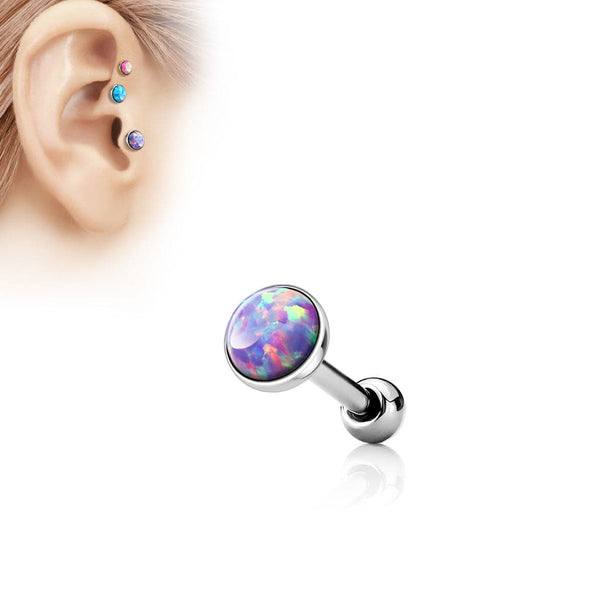 316L Surgical Steel Flat Purple Opal Top Ear Cartilage Tragus Barbell - Pierced Universe