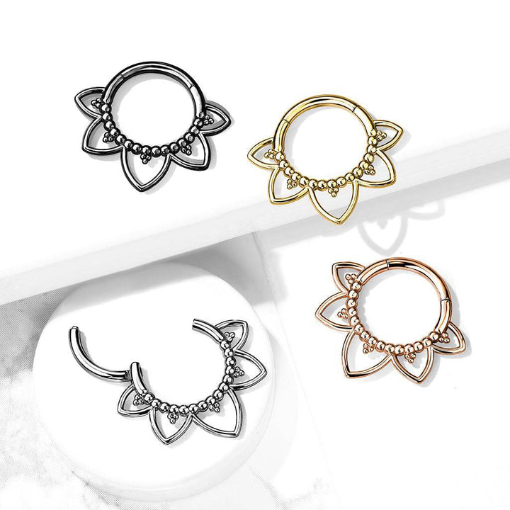 316L Surgical Steel Floral Tribal Hinged Septum Ring Hoop Clicker - Pierced Universe