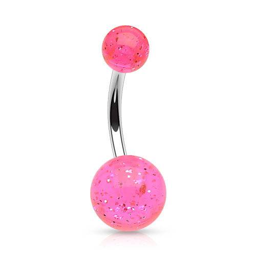 316L Surgical Steel Glitter Acrylic Balls Belly Button Ring - Pierced Universe