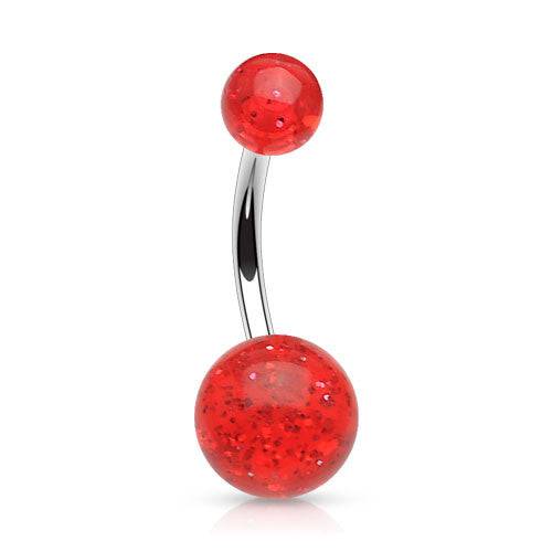 316L Surgical Steel Glitter Acrylic Balls Belly Button Ring - Pierced Universe