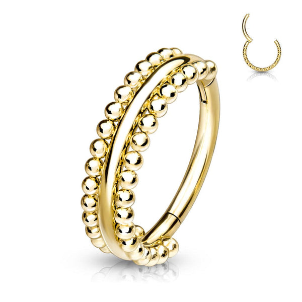 316L Surgical Steel Gold PVD Beaded Hinged Clicker Hoop Ring - Pierced Universe