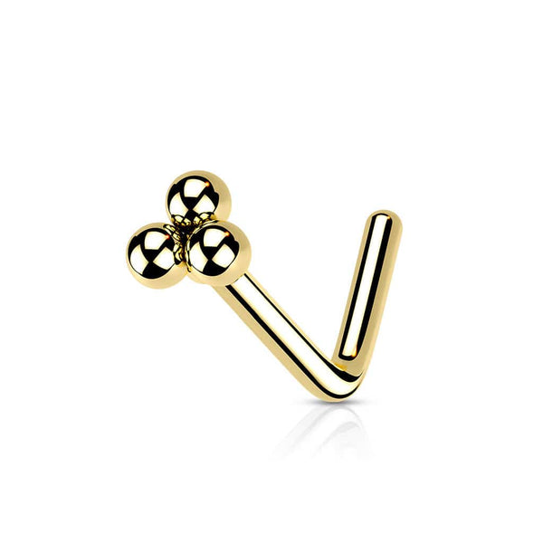 316L Surgical Steel Gold PVD Trillium Ball Top L-Shape Nose Ring Stud - Pierced Universe
