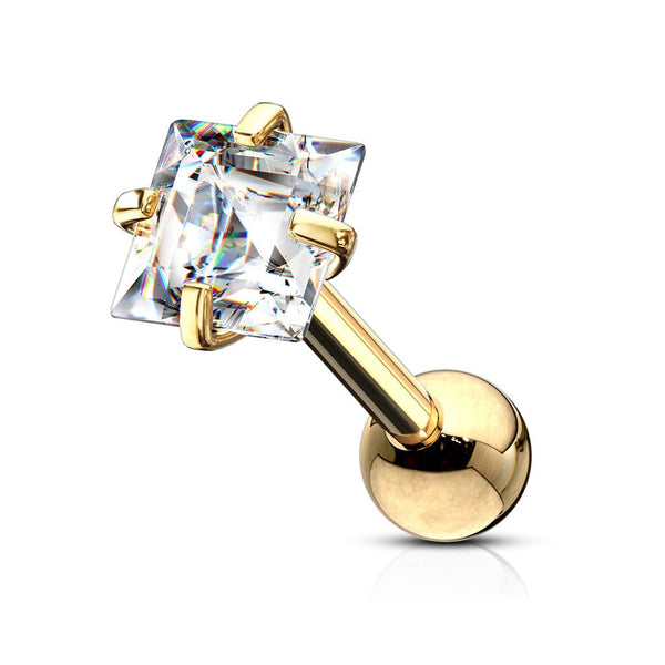 316L Surgical Steel Gold PVD White Square CZ Cartilage Ring - Pierced Universe