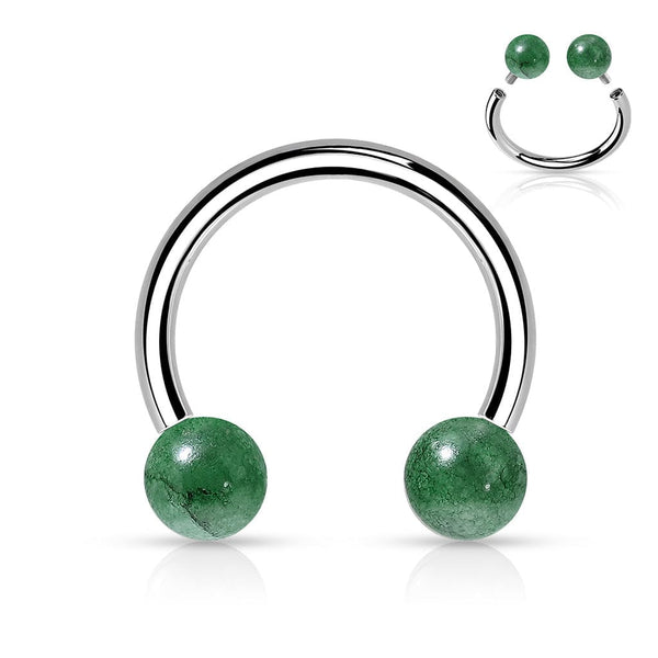 316L Surgical Steel Horseshoe With Internally Threaded Jade Ball Ends - Pierced Universe