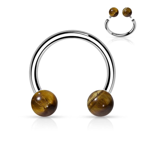 316L Surgical Steel Horseshoe With Internally Threaded Tiger's Eye Ball Ends - Pierced Universe