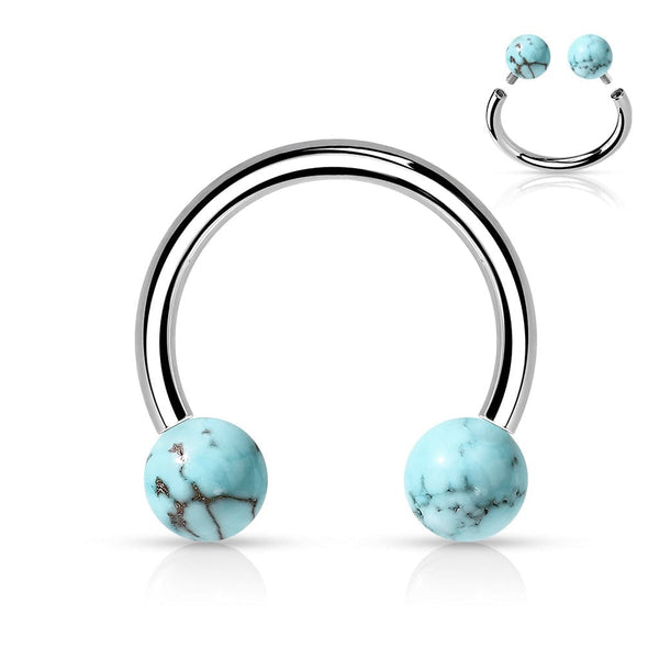 316L Surgical Steel Horseshoe With Internally Threaded Turquoise Ball Ends - Pierced Universe