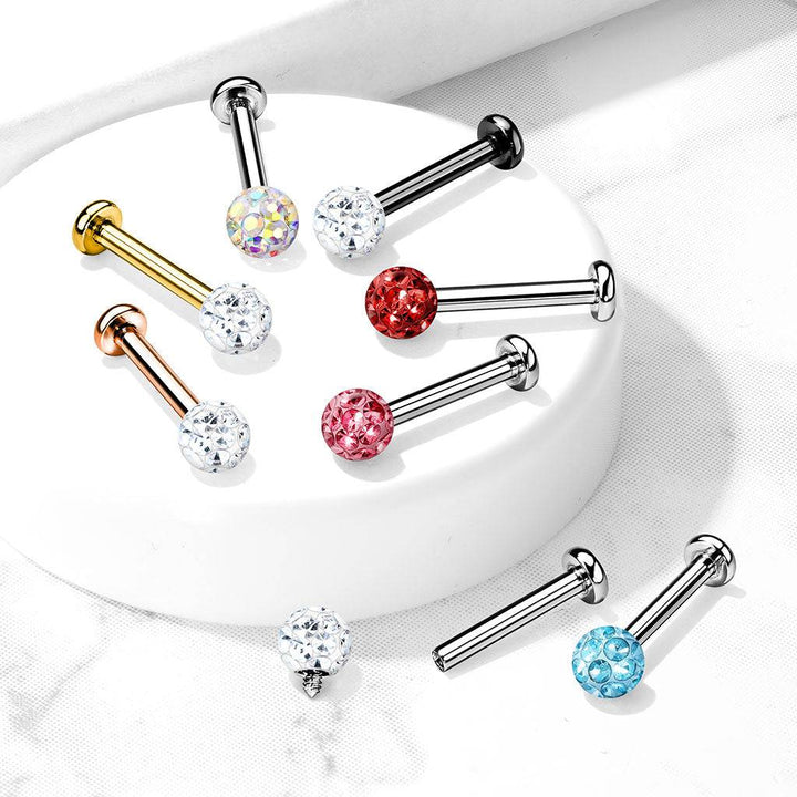 316L Surgical Steel Internally Threaded Aqua Epoxy Coated Shamballa Labret - Pierced Universe