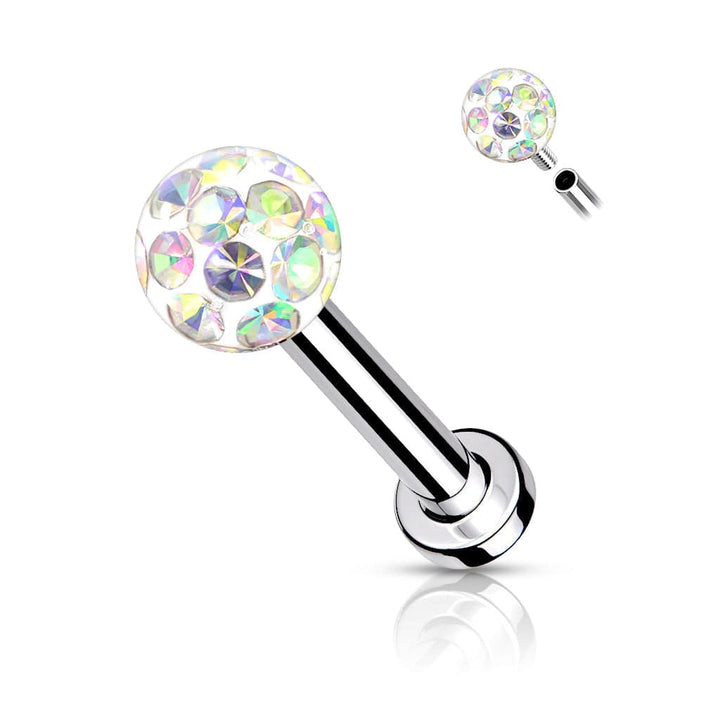 316L Surgical Steel Internally Threaded Aurora Borealis Epoxy Coated Shamballa Labret - Pierced Universe