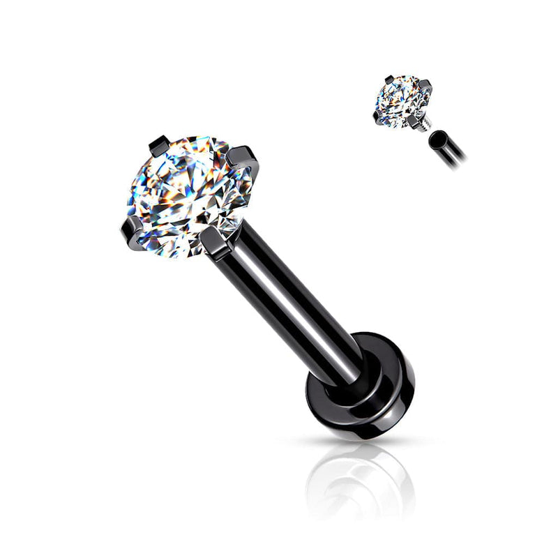 316L Surgical Steel Internally Threaded Black PVD Flat Back Labret White CZ Gem - Pierced Universe